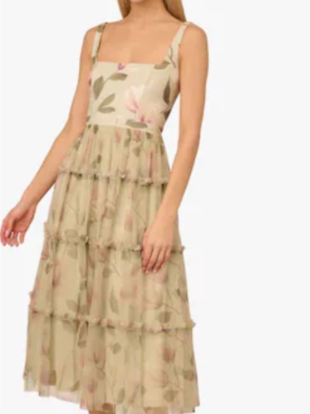 Adrianna PAPELL floral midi dress with square neck line, pale green 12 wedding - Picture 10 of 11